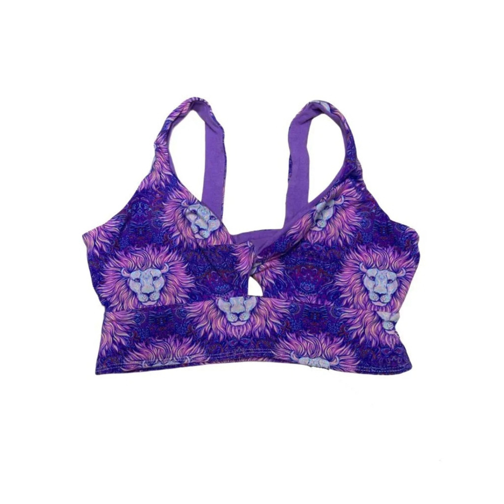 Handmade Lilac Lions Twist Sports Bra | Yoga Top | Cotton Loungewear | Small